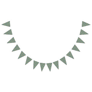 A symmetrical textile design featuring blue and or bunting