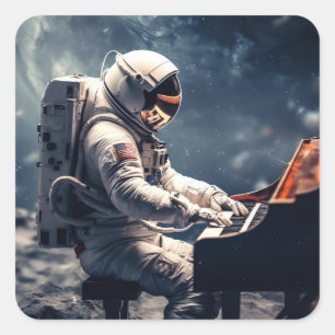 A Symphony for the Stars Astronaut Piano on Moon Square Sticker