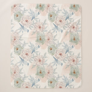 A symphony of song and petals pattern sherpa blanket