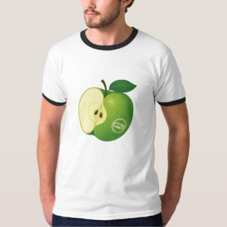 A T-shirt with an illustration of a green apple