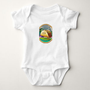 A taco doing yoga. baby bodysuit