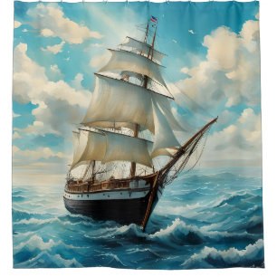 A Tall Ship and Fair Weather Shower Curtain