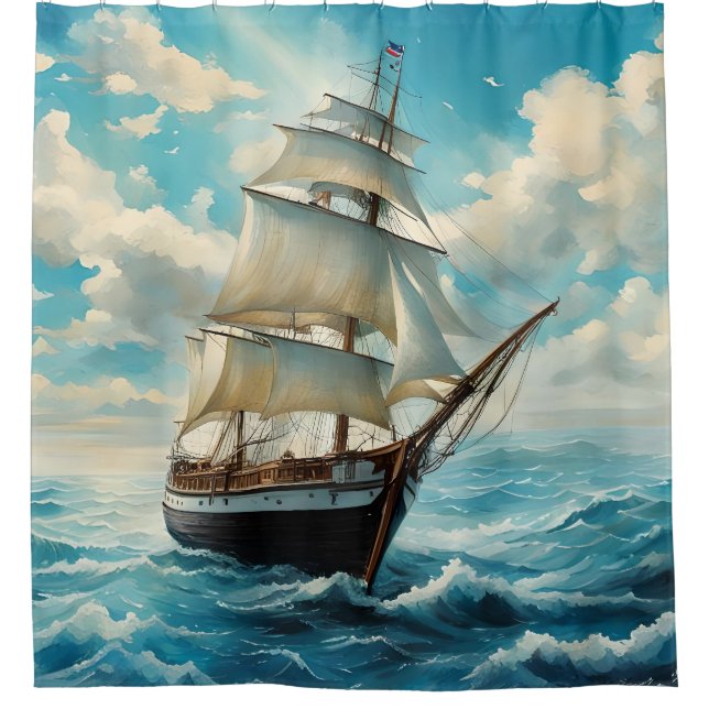 A Tall Ship and Fair Weather Shower Curtain (Front)