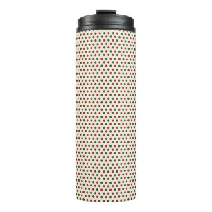 A tall travel mug with a black lid