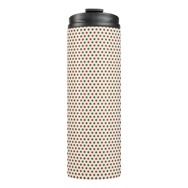 A tall travel mug with a black lid  (Front)