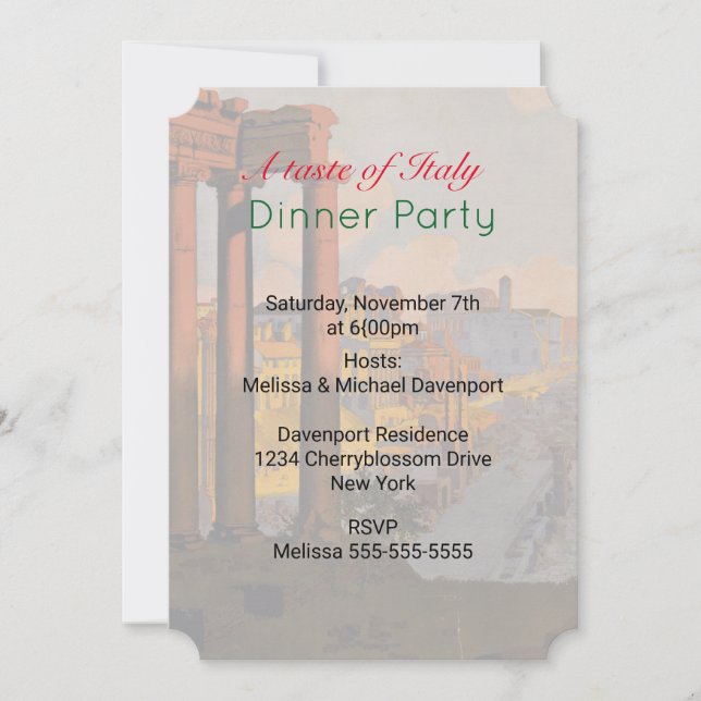 A Taste of Italy Dinner Party Invite (Front)