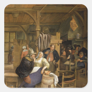 A Tavern Interior with Card Players Square Sticker
