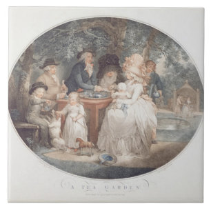 A Tea Garden, colour stipple engraving after Morla Tile