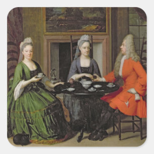 A Tea Party (oil on canvas) Square Sticker