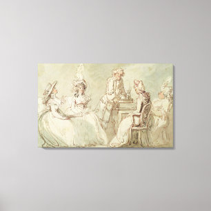 A Tea Party (pen & ink, pencil & w/c on paper laid Canvas Print