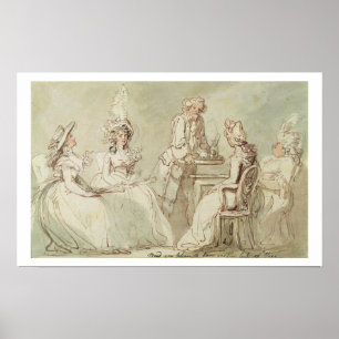 A Tea Party (pen & ink, pencil & w/c on paper laid Poster