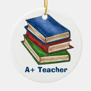 A+ Teacher Library Book Stack Teaching Librarian Ceramic Tree Decoration