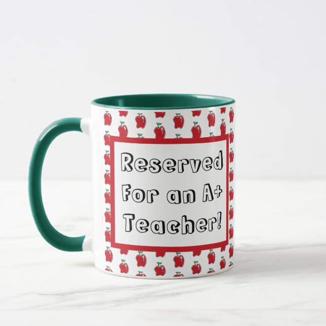 A+ Teacher Red Apple Cool School Cartoon Mug (Left)