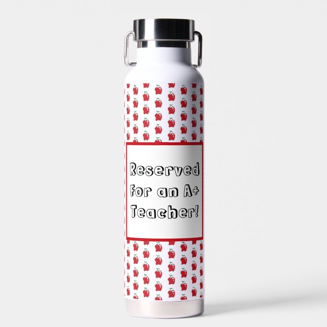 A+ Teacher Red Apple Cool School Cartoon Water Bottle (Front)