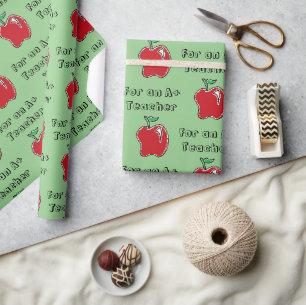 A+ Teacher Red Apple Cool School Cartoon Wrapping Paper