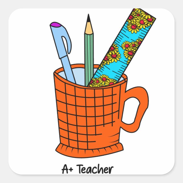 A+ Teacher Square Sticker | Teacher Appreciation  (Front)