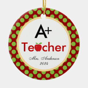 A+ Teacher with Apple Christmas Ceramic Tree Decoration