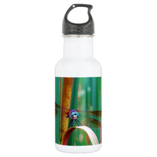 A teal Eyed Dragonfly with cattails 532 Ml Water Bottle