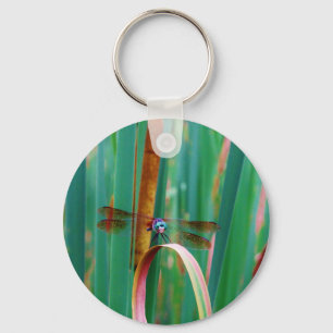 A teal Eyed Dragonfly with cattails Key Ring