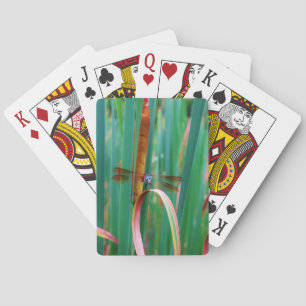 A teal Eyed Dragonfly with cattails Playing Cards