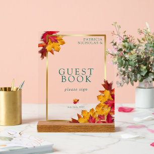 A Teal & Fall Fantasy Gold Rustic Guest Book  Acrylic Sign