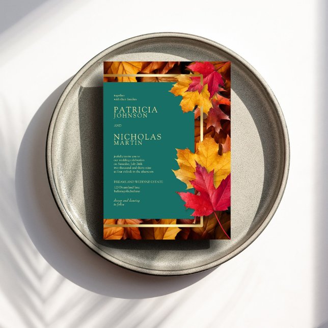 A Teal & Fall Fantasy Gold Rustic Reverie Wedding  Invitation (Creator Uploaded)