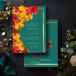 A Teal & Fall Fantasy Gold Rustic Reverie Wedding Invitation<br><div class="desc">A Teal & Fall Fantasy Gold Rustic Reverie Wedding Invitation Step into a world of autumnal enchantment with our exquisite wedding invitations. This captivating design features a harmonious blend of teal, gold, and rustic elements, creating a visually stunning and romantic atmosphere. The invitation showcases a breathtaking backdrop of autumn leaves,...</div>