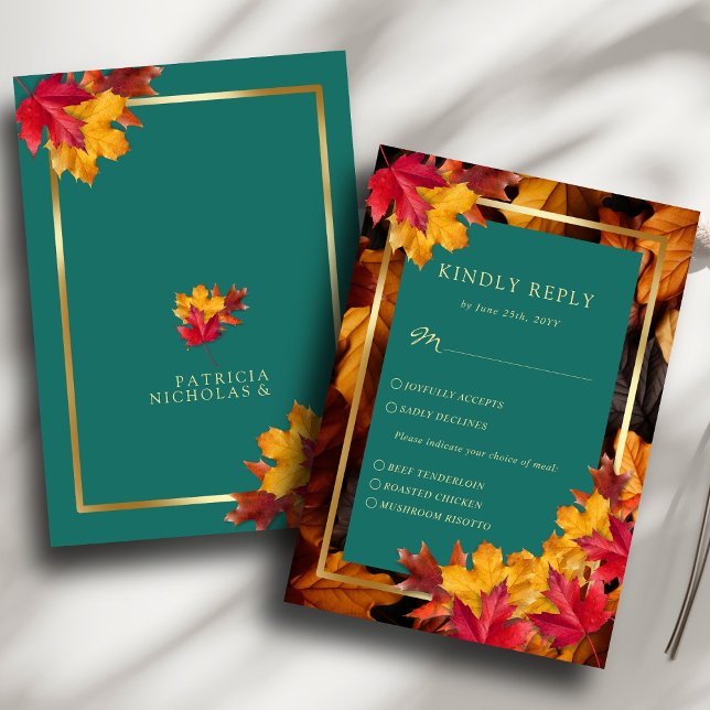 A Teal & Fall Fantasy Gold Rustic Reverie Wedding RSVP Card (Creator Uploaded)