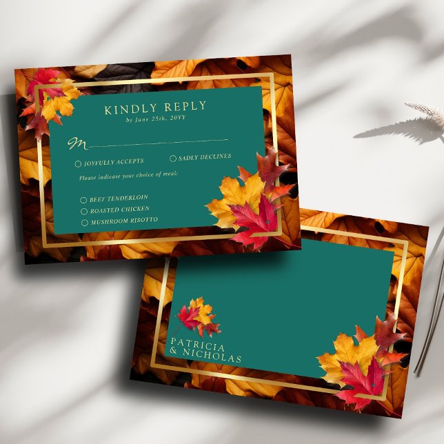 A Teal & Fall Fantasy Gold Rustic Reverie Wedding RSVP Card (Creator Uploaded)