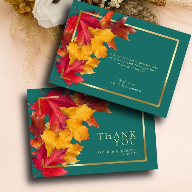 A Teal & Fall Fantasy Gold Rustic Reverie Wedding Thank You Card (Creator Uploaded)