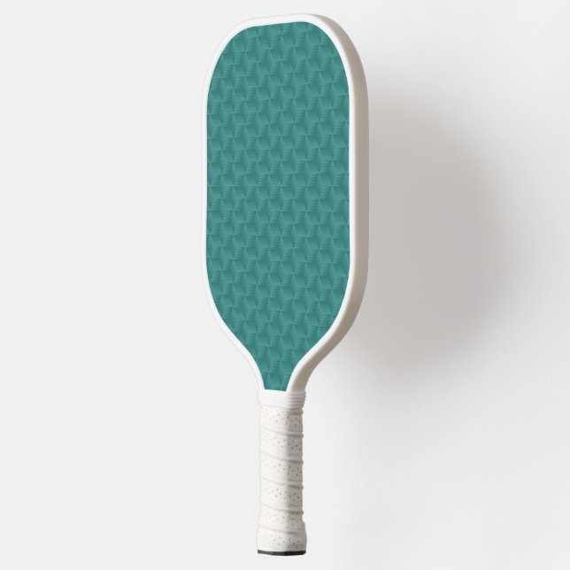 A teal pickleball paddle with a textured geometric (Left)