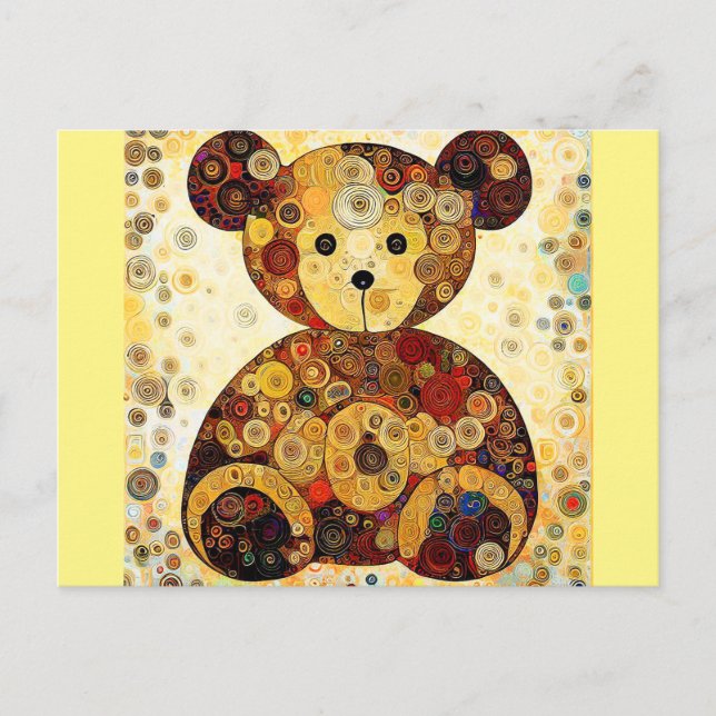 A teddy bear as though painted by Gustav Klimt.  Postcard (Front)