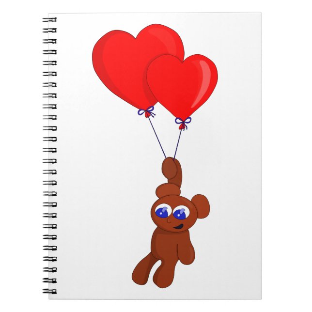 A Teddy Bear Holding Heart Shaped Balloons Notebook (Front)