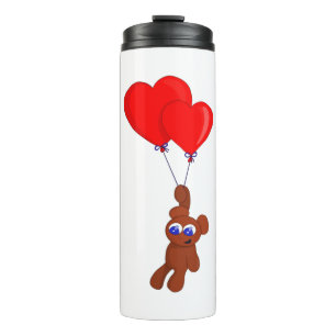 A Teddy Bear Holding Heart Shaped Balloons Thermal Tumbler