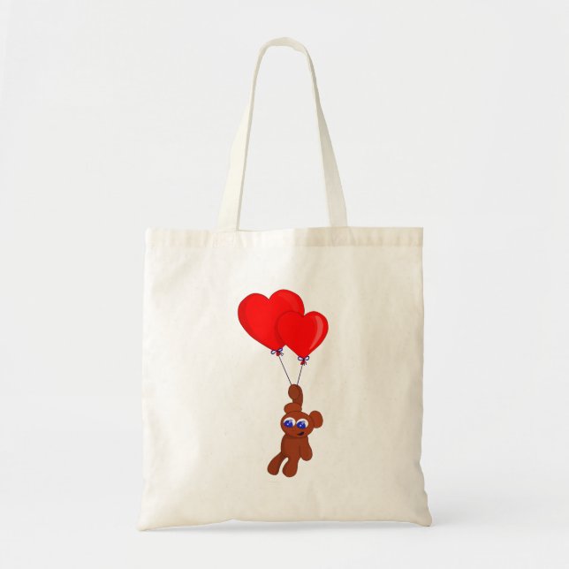 A Teddy Bear Holding Heart Shaped Balloons Tote Bag (Front)