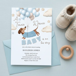 A Teenie Weenie Cute Dachshund Boy Baby Shower Invitation