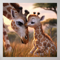 A Tender Giraffe Moment: Mother and Baby Embrace