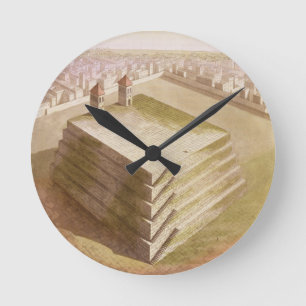 A Teocalli in Mexico (colour engraving) Round Clock
