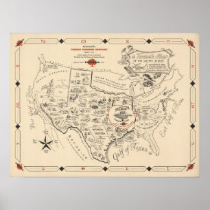 A Texan's Map of the United States (of Texas) Poster