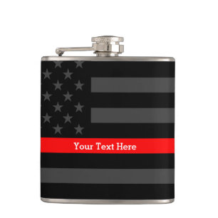 A Thin Red Line US Flag Your Text Personalised Hip Flask