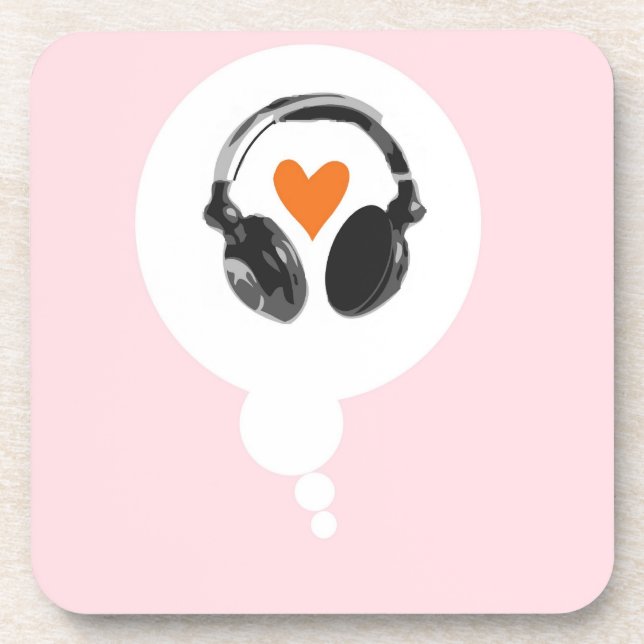 A thought bubble with a heart and headphones coaster (Front)