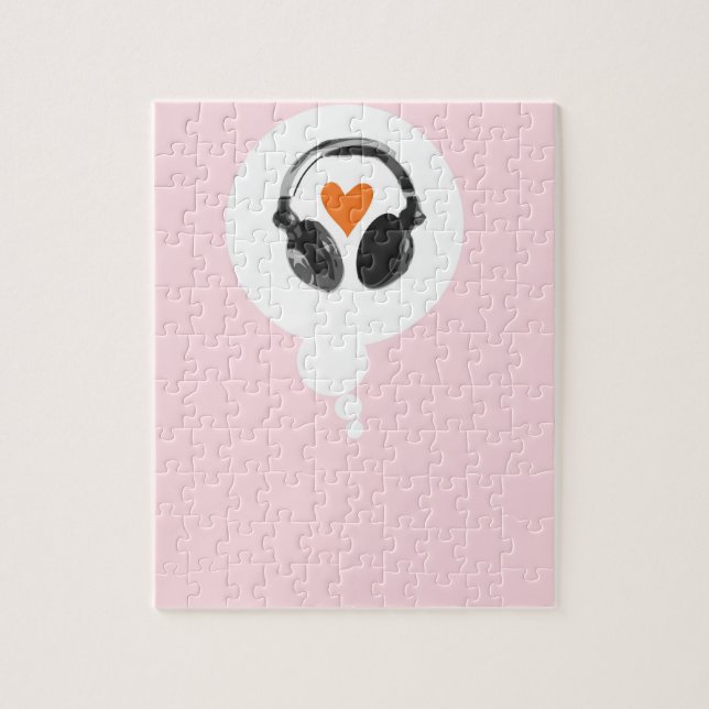 A thought bubble with a heart and headphones jigsaw puzzle (Vertical)