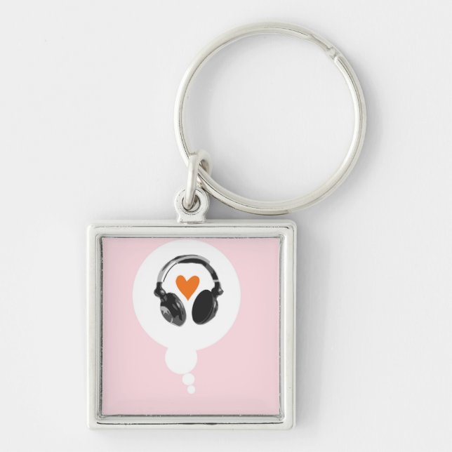 A thought bubble with a heart and headphones key ring (Front)