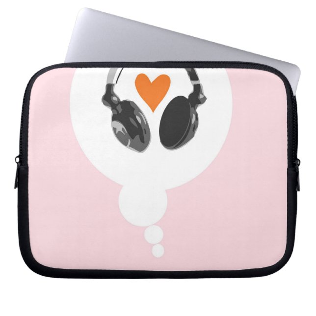 A thought bubble with a heart and headphones laptop sleeve (Front)