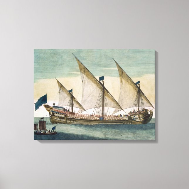 A three-masted Galleass under way by sail, oars sh Canvas Print (Front)