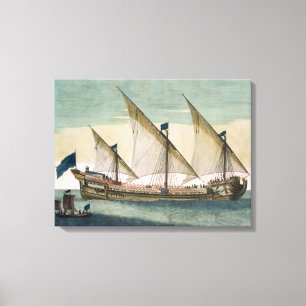 A three-masted Galleass under way by sail, oars sh Canvas Print