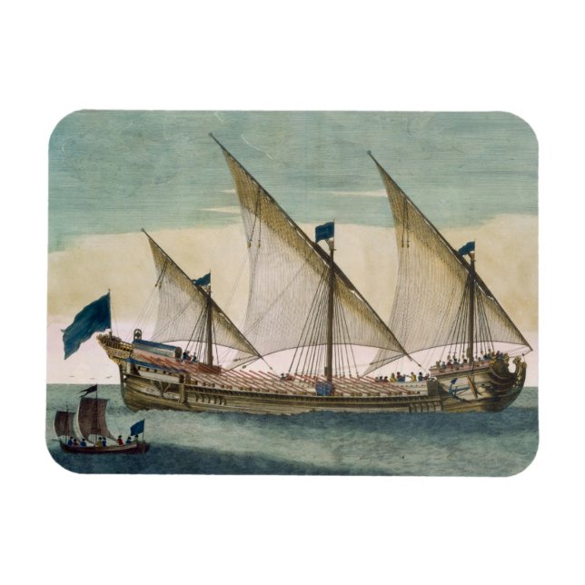 A three-masted Galleass under way by sail, oars sh Magnet (Horizontal)