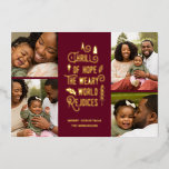 A Thrill of Hope | Modern Photo Collage Christmas<br><div class="desc">This stylish Christmas collage holiday photo card features 4 photo templates and modern typography reading,  "A Thrill of Hope,  The Weary World Rejoices." The back of the card contains a matching pattern of holly berries,  leaves,  and pine sprigs in burgundy red. Easy to personalise!</div>
