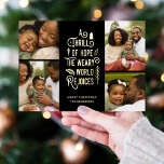 A Thrill of Hope | Modern Photo Collage Christmas<br><div class="desc">This stylish Christmas collage holiday photo card features 4 photo templates and modern typography reading,  "A Thrill of Hope,  The Weary World Rejoices." The back of the card contains a matching pattern of holly berries,  leaves,  and pine sprigs in black. Easy to personalise!</div>