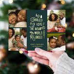 A Thrill of Hope | Modern Photo Collage Christmas<br><div class="desc">This stylish Christmas collage holiday photo card features 4 photo templates and modern typography reading,  "A Thrill of Hope,  The Weary World Rejoices." The back of the card contains a matching pattern of holly berries,  leaves,  and pine sprigs in deep green. Easy to personalise!</div>